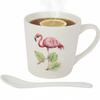 Gift Set of a Ceramic Mug and Spoon with Flamingos and Leaves