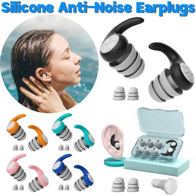 Silicone Ear Earplugs Waterproof 3 Layer Anti-Noise Protection Earplugs Washable Swimming Ear Plug 3 Size for Swimming Showering