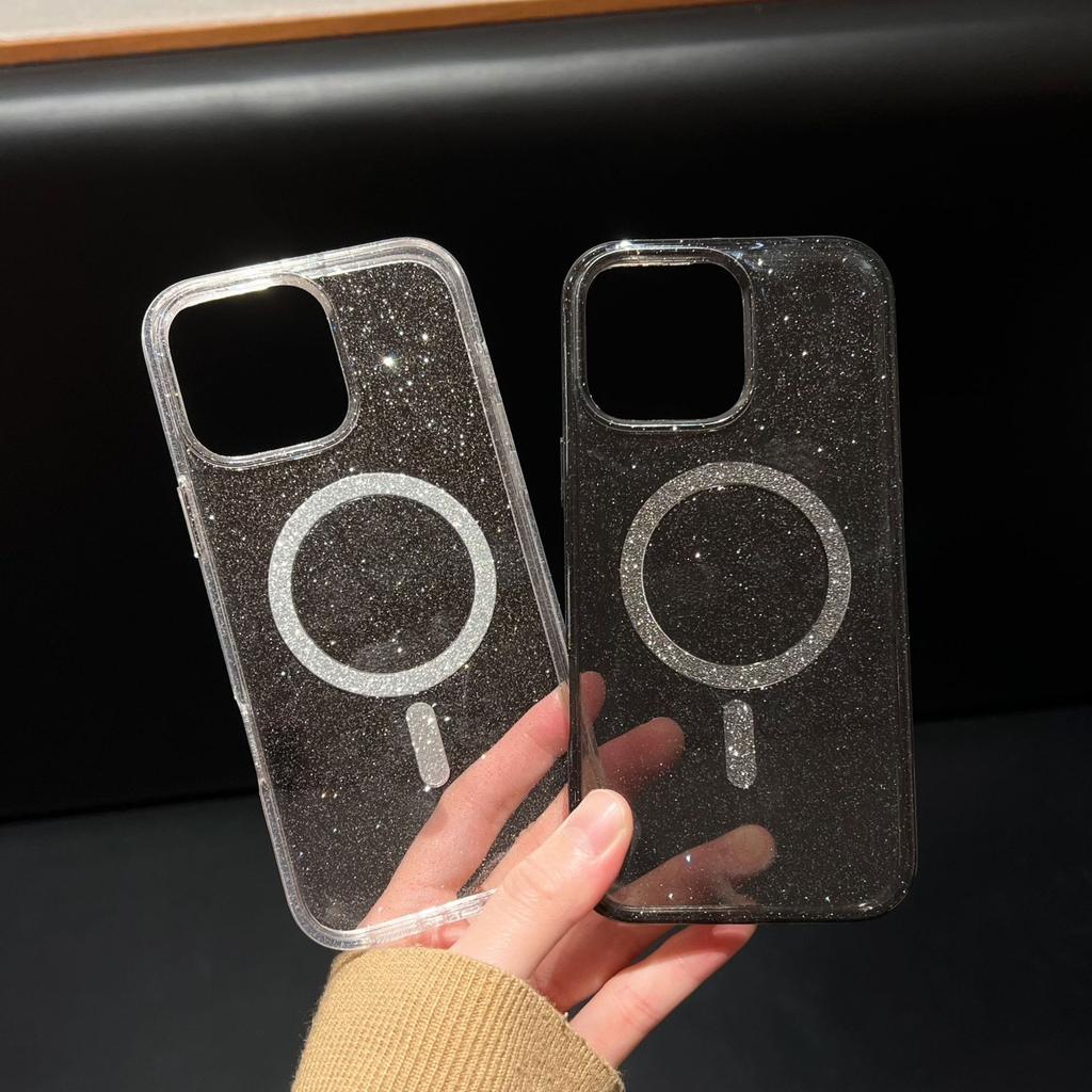 Luxury transparent glitter magnetic suction suitable for Apple 15promax thickened anti-drop mobile phone case iphone13 protective case