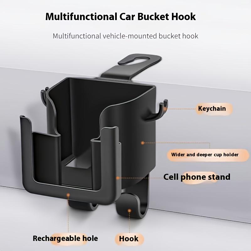 Car Seat Back Organizer with Cup Holder, Phone Mount,and Hooks-Fits Most Vehicles,Holds Water Bottles,Bags-Rear Seat Cup Storage