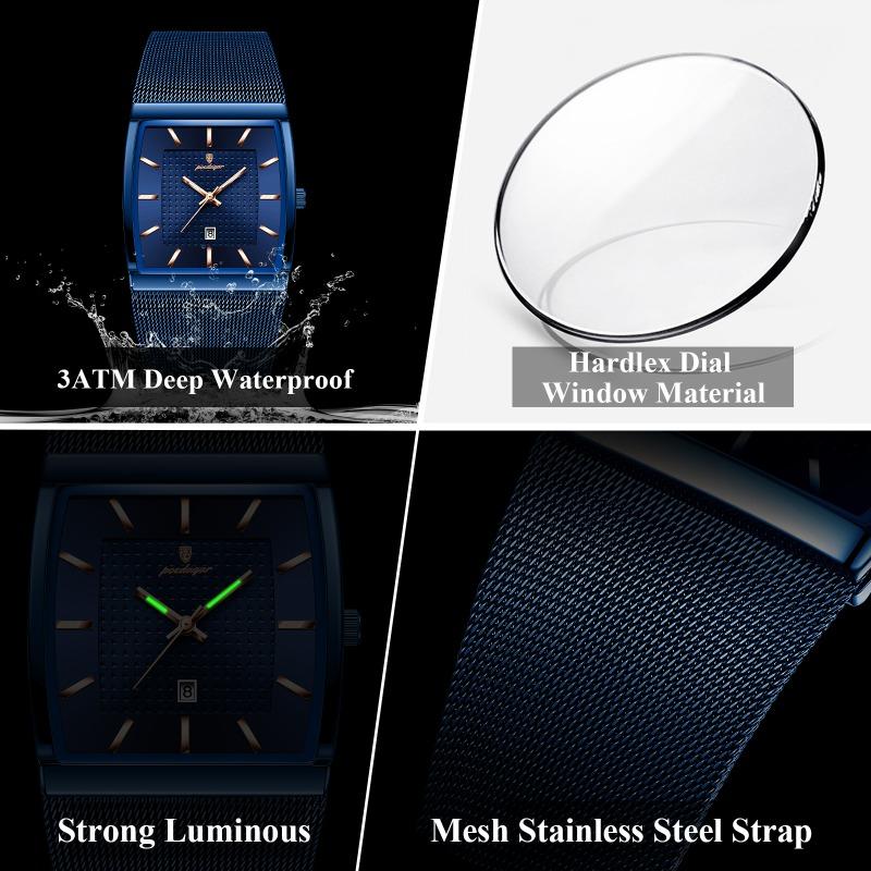 POEDAGAR Luxury Casual Men Clock Stainless Steel Mesh Date Waterproof Luminous Wristwatch Quartz Fashion Watches