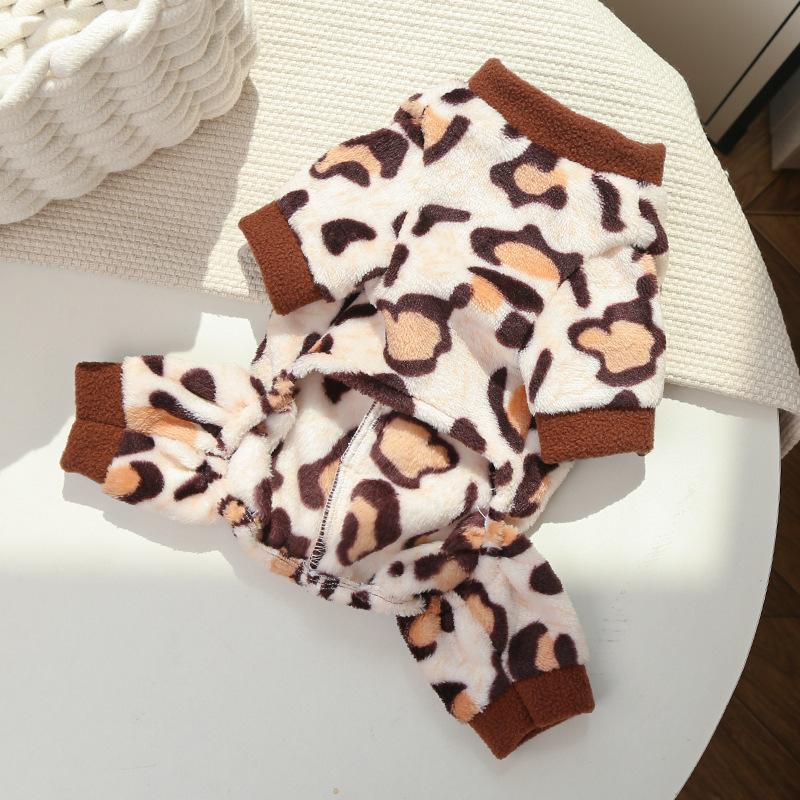 Cat Clothes Warm Leopard Print Dinosaur Four-Legged Dog Clothes Autumn Winter Velvet Clothes Bear Pet Products
