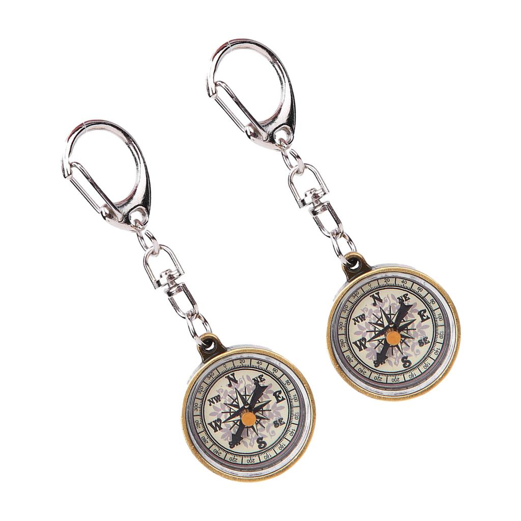 2PCS Vintage Portable Zinc Alloy Compact Pocket Compass Keychain for Outdoor Navigation Tools