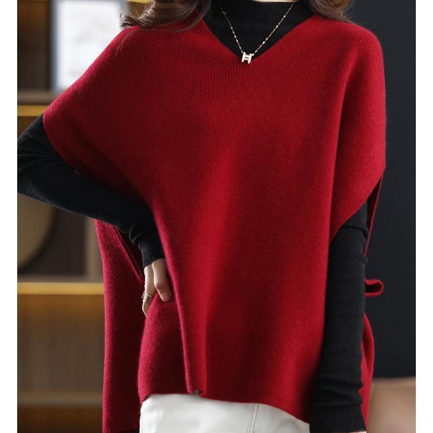 Vestă Tricotată din Lână pentru Femei cu Gât în V, Pulover fără Mâneci pentru Primăvară/Toamnă, Îmbrăcăminte Exterioară Stil Coreean