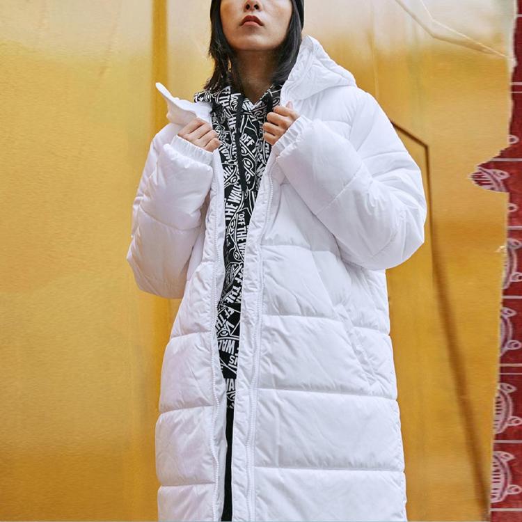 Vans Embroidered Logo Hooded Mid-Length Down Jacket Women Outerwear White VN0A4BFTWHT