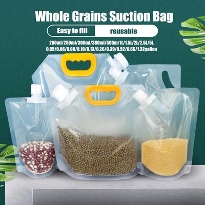 1PCS Stand Up Grain Seal Bag Refillable Plastic Drink For Juice Milk Cereals Bean Bag Food Stor F3G6