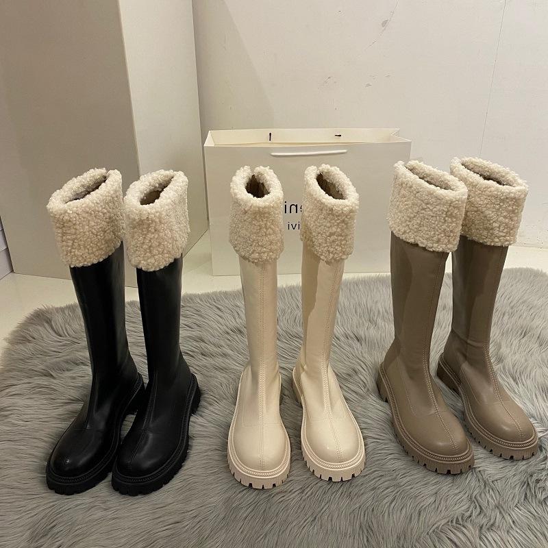 thick-soled brown long tube knight boots women's shoes autumn plush winter shoes snow boots