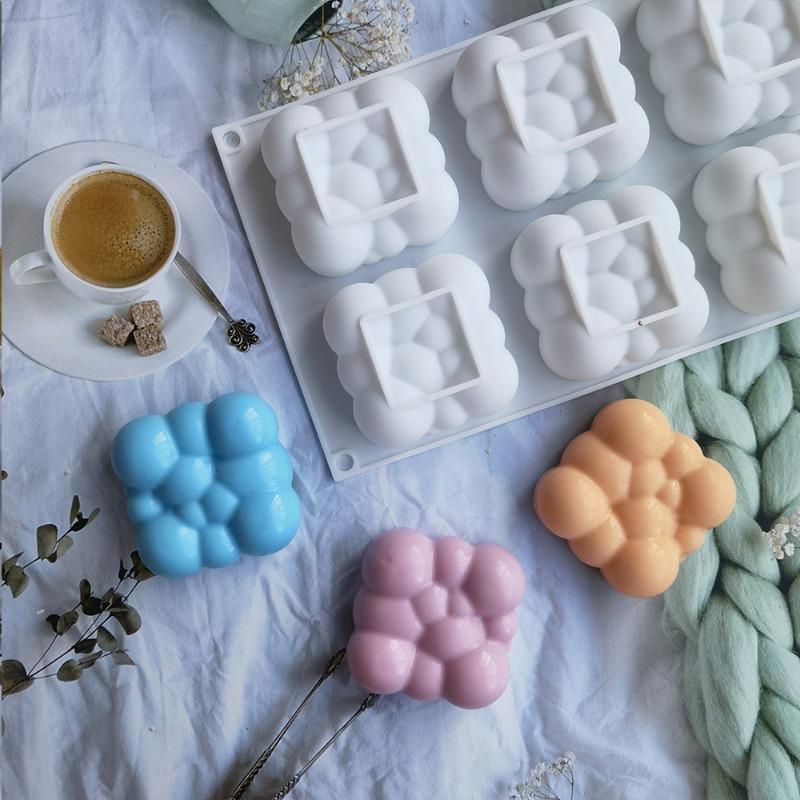 3D Forma na mrakový dort Silikonové formy Čtvercové bublinkové formy na pečení 6 dutin Nové nástroje na pečení pěnových dortů