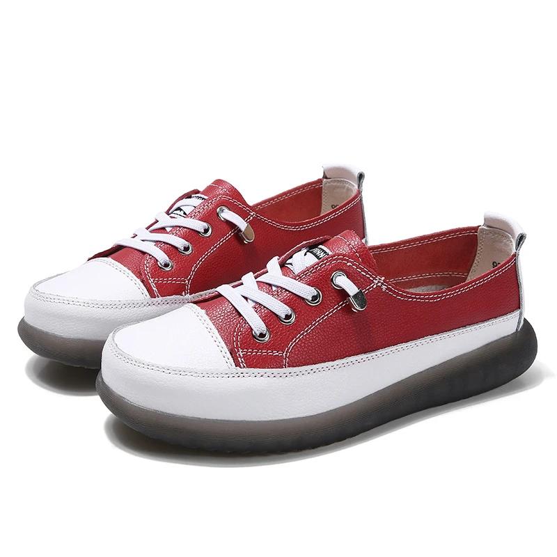 Leather Summer Outdoor Walking Vulcanized Shoes Women Soft Sole Jogging Sneakers Woman Flat Fitness Footwear