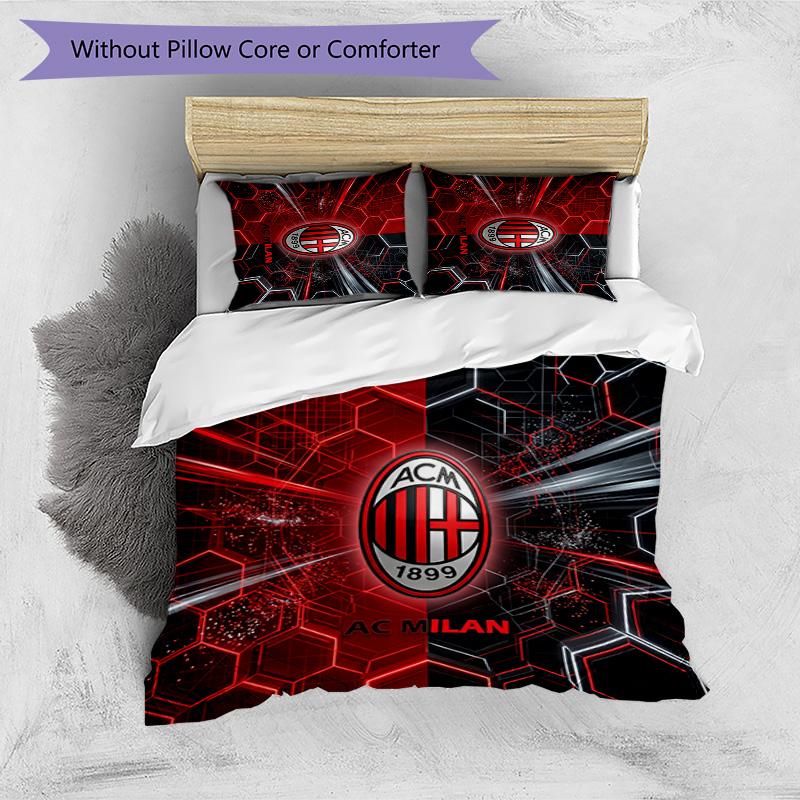 Ensemble de literie 3 pièces imprimé motif AC Milan Housse de couette et taies d'oreiller douces, respectueuses de la peau, lavables Ensemble toutes saisons Chambre à coucher