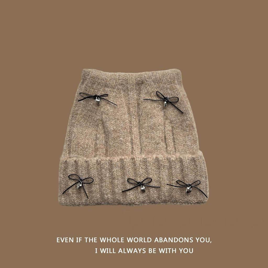 2025 Autumn/Winter Cat Ear Knit Hat - Warm & Versatile with Face-Flattering Bow Design