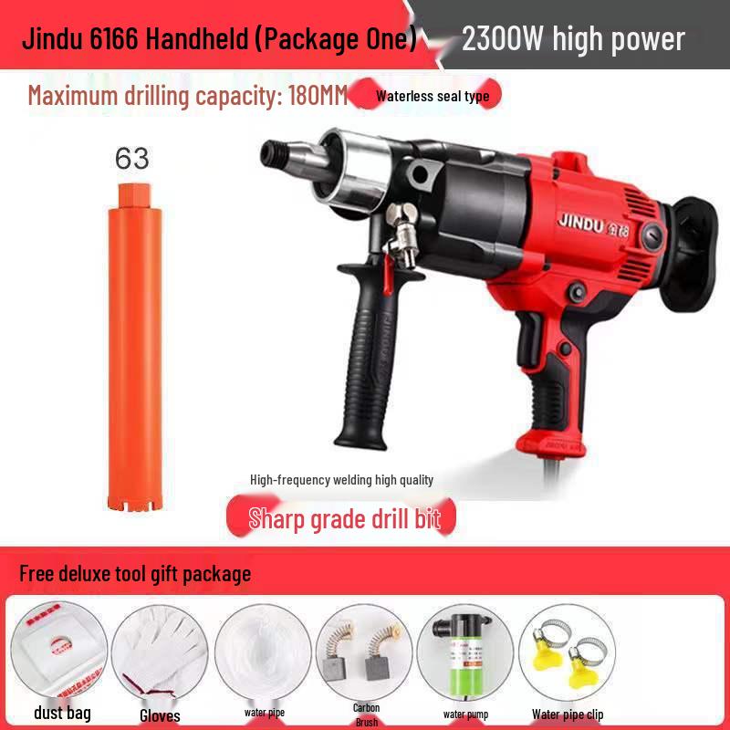 

Jindu High-Power Handheld Wet/Dry Diamond Core Drill with Desktop Stand for Concrete & AC Hole Drilling