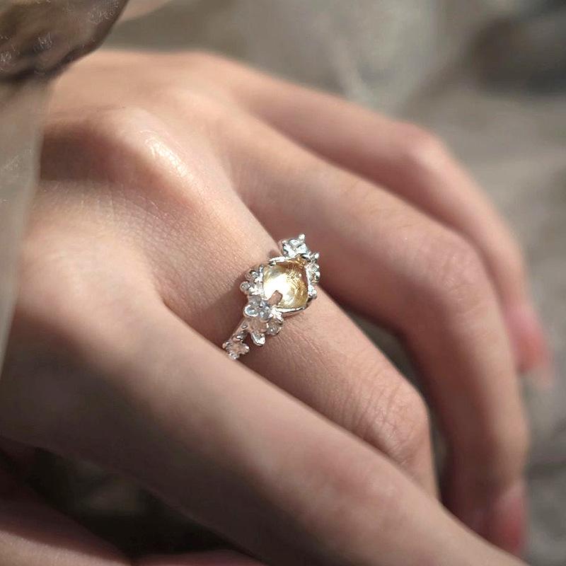 Designer fashion design citrine flower rings for women light luxury High Quality silver  ring party wedding fine