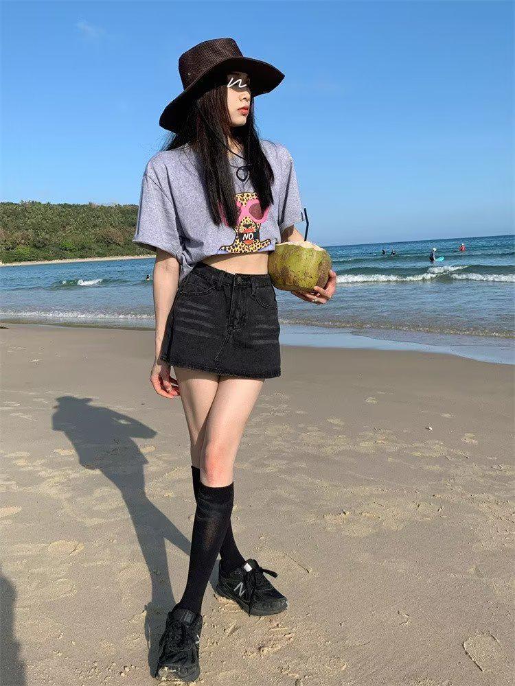 High-Waisted Women's Summer Denim Culottes Skirt, 2026 A-Line Hip-Hugging Style