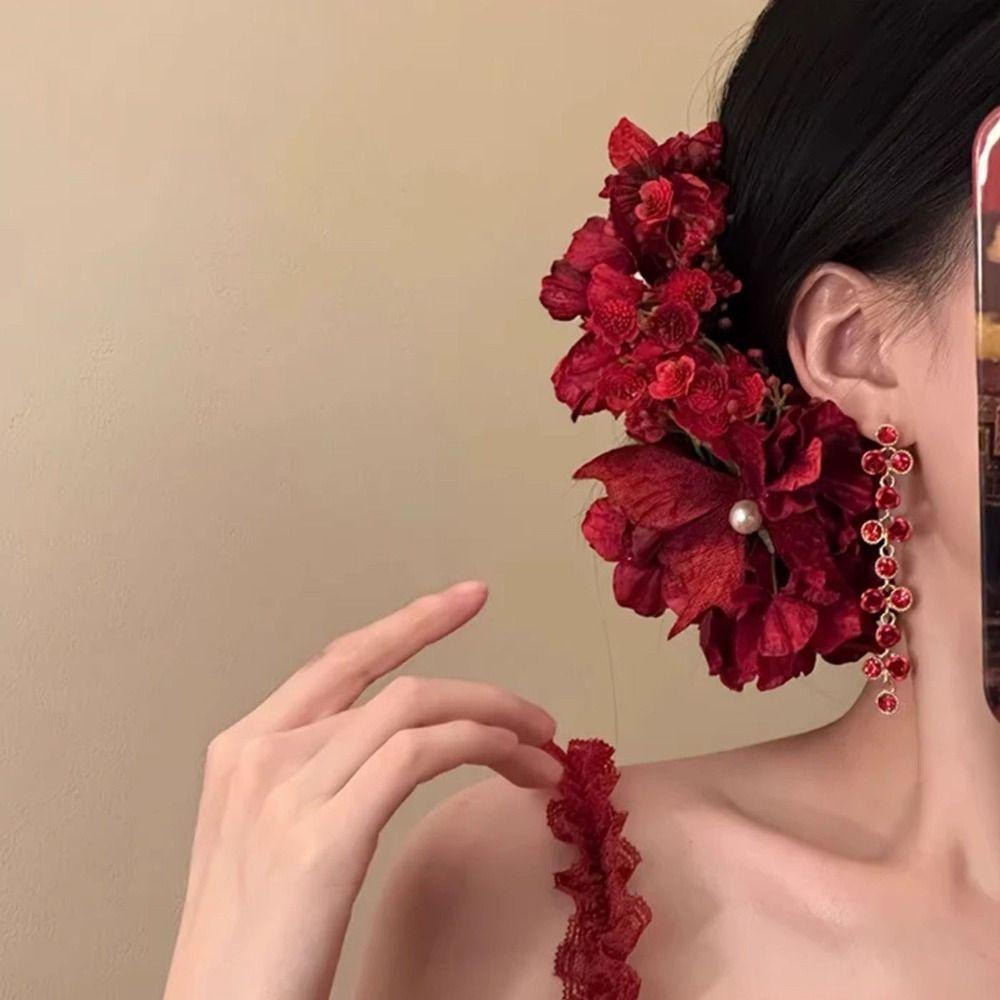 Red Chinese Style Hair Clip Ancient Style Flower Hairpin Hanfu Hair Accessories  Summer Accessories
