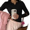 Spring Summer Women's Y2K Casual Solid Colour Button V-Neck Knit Long Sleeve Top