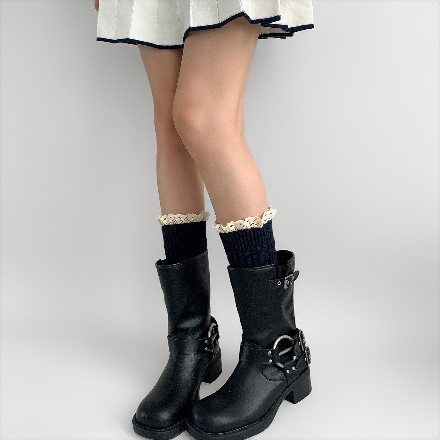 Женские вязаные гетры в корейском стиле с кружевной отделкой, для ног и лодыжек One size