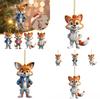 Adorable Cartoon Fox Acrylic Flat Christmas Tree Ornament For Car Interior Decoration