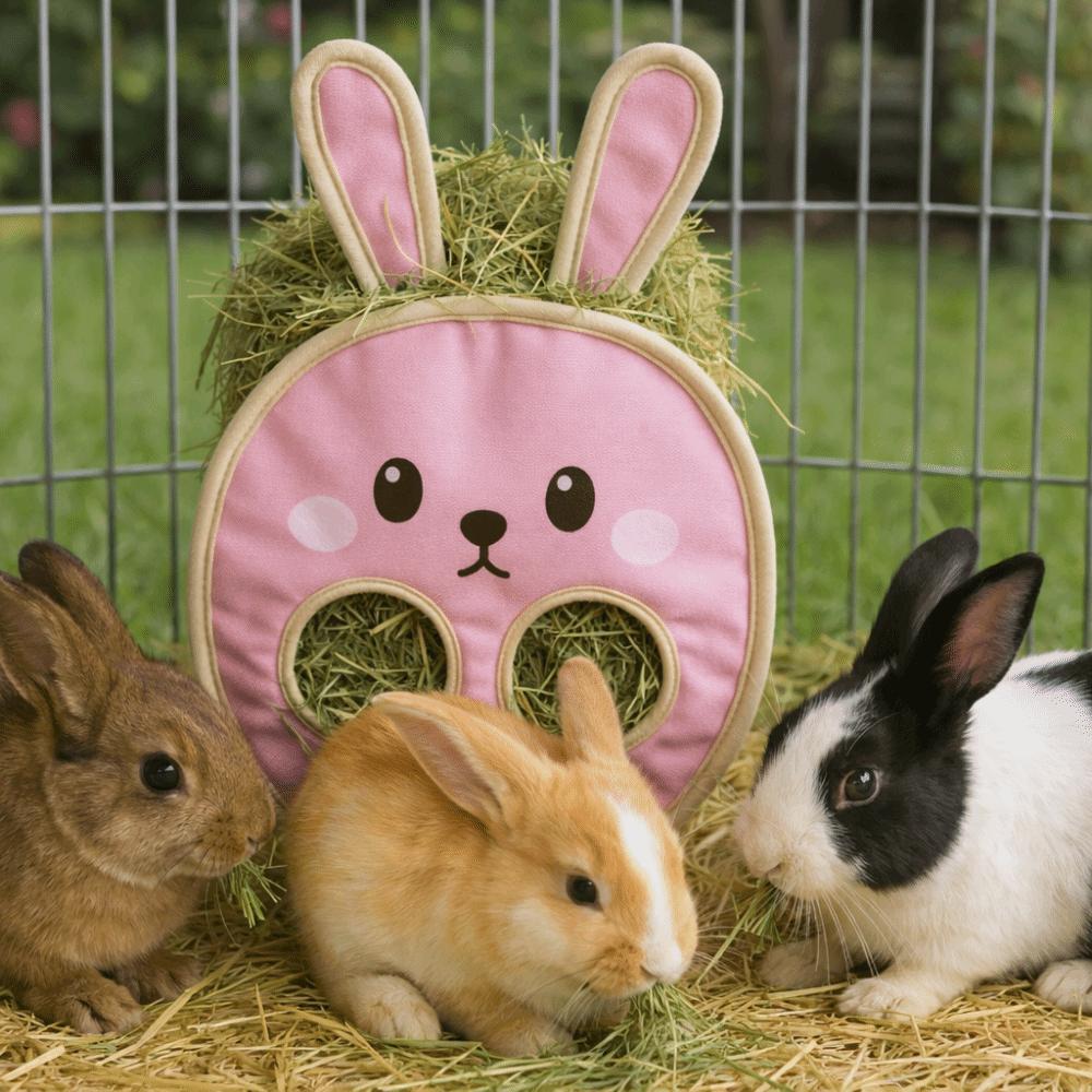 Cute Suspended Type Rabbit Hay Bag Chew-Proof Bunny Shaped Hamster Feeding Bag Cartoon Hay Feeder Bunny Feeding