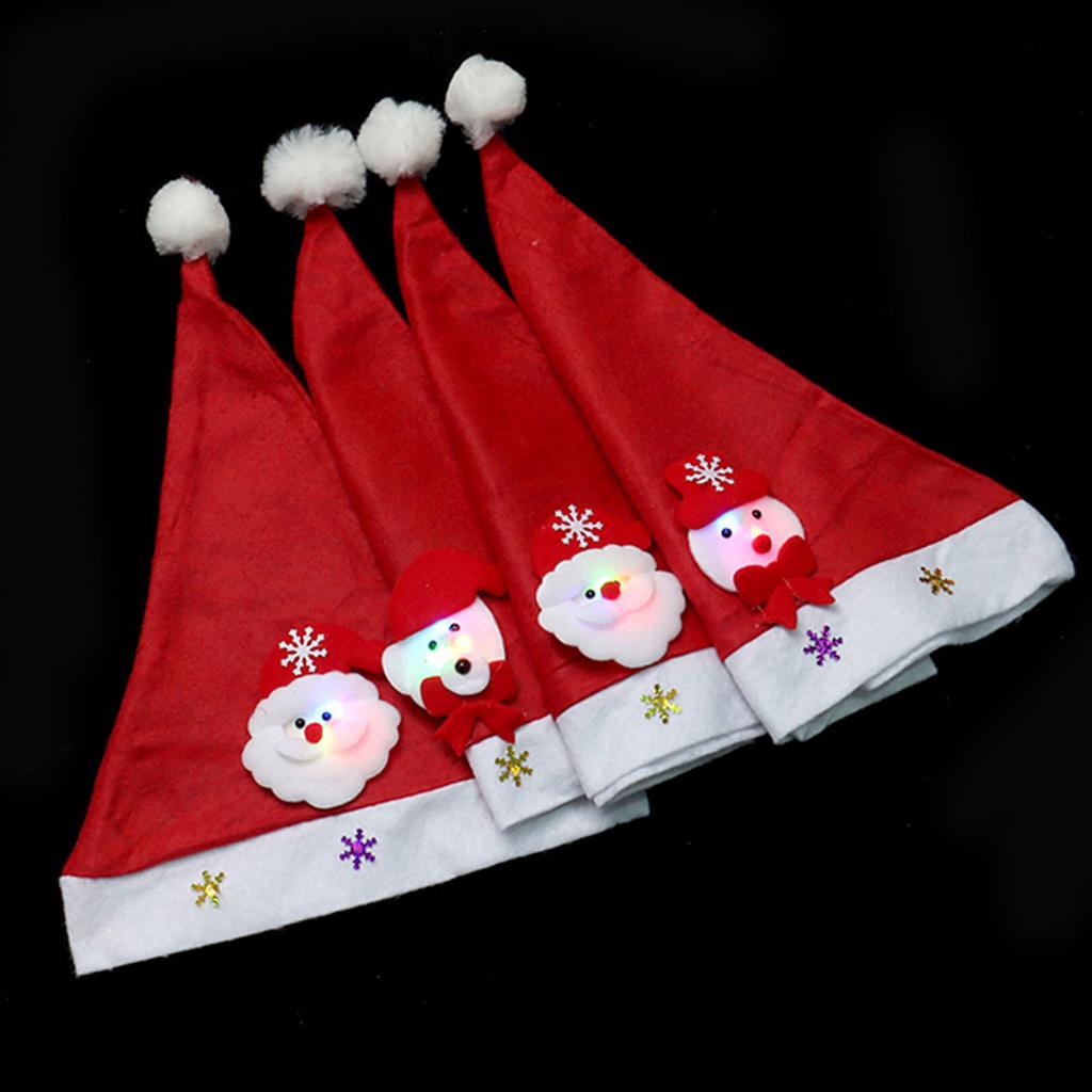 Festive LED Light Up Cartoon Christmas Hat Soft Plush Fabric Flashing LED Lights Surprise Style Christmas Gift