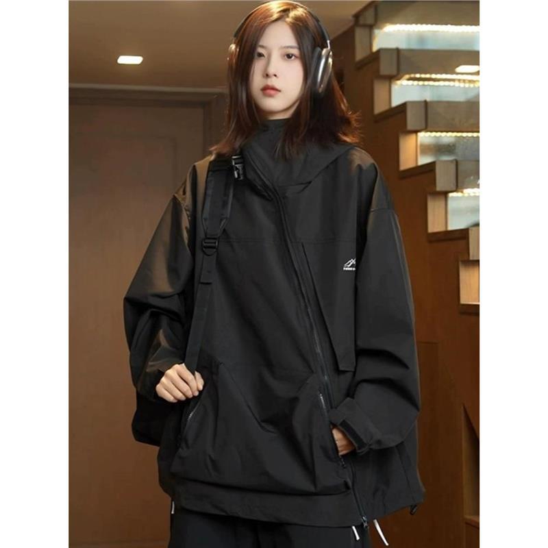 Cortavientos Americano Vintage Unisex: Con capucha, Impermeable, Cremallera oblicua para Otoño/Invierno