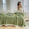 Verdickte Winterdecke, doppelseitiger Flaumplüsch, doppellagig, 3D-Jacquard, einfarbig, fürs Büro, Nickerchen, Schlafsaal, Zuhause, Bett, Sofa, Reise, gemütliche warme Decke