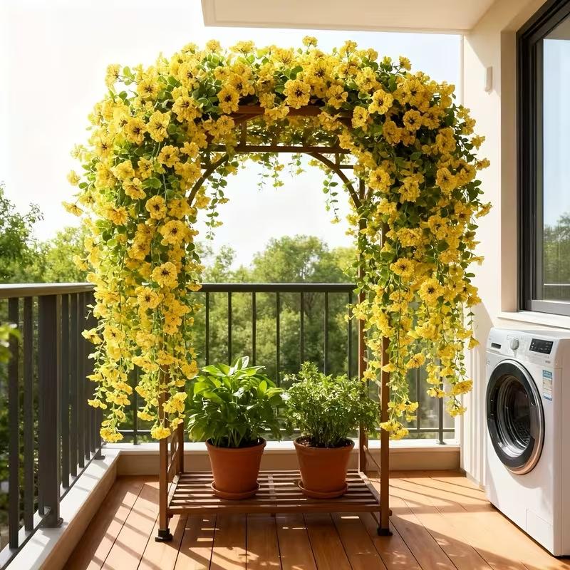 2Pcs Plastic Eucalyptus Fake Plant Decor Daisy Artificial Flowers Hanging Vines For Wedding Arch Home Garden Wall Decoration