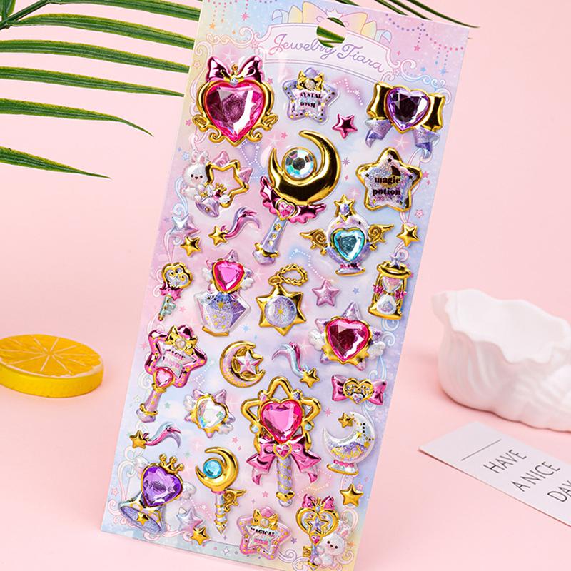 Cute  3D Relief Stickers Cute Aesthetic Stickers Creative Magic Wand Gem Diamond Stickers Shiny Decoration Stickers