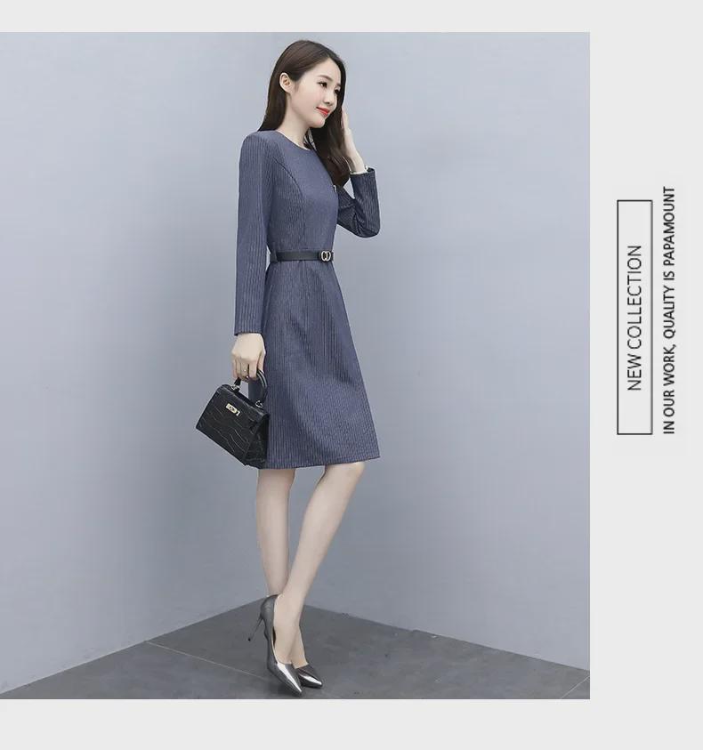 2025 Frühling/Herbst Schlankmachendes Gestreiftes Langarm-Freizeitkleid: Figurschmeichelnd und Altersdefizitär