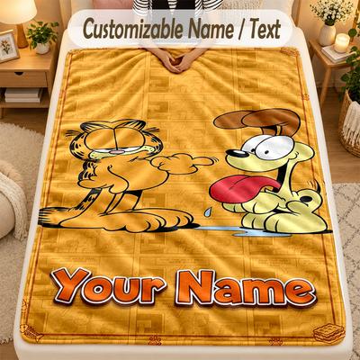 Flannel BlanketGarfield Custom Name Text Personalized Soft Warm Throw Blanket Home Decor Gift
