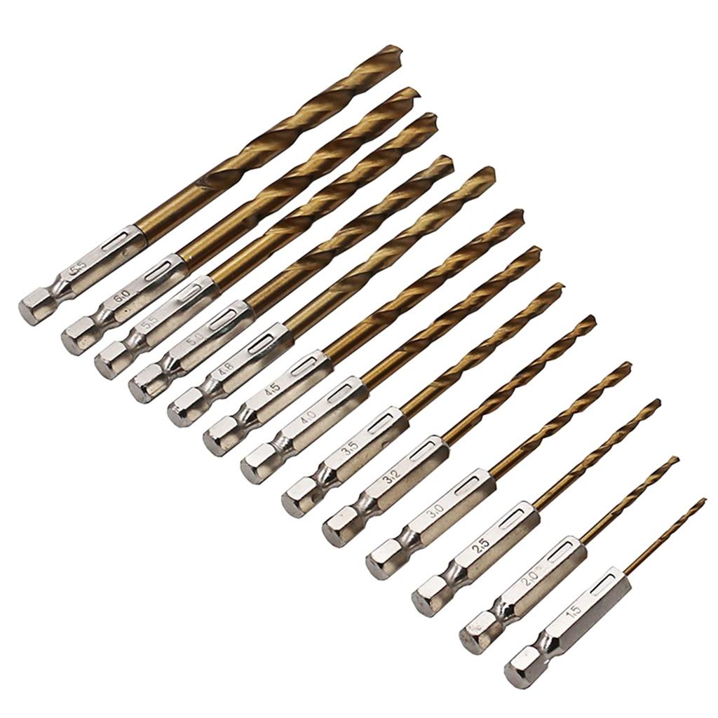 13PCS/SET 1.5-6.5MM HSS High Speed Steel for Titanium Coated 1/4 Hex Shank Drill