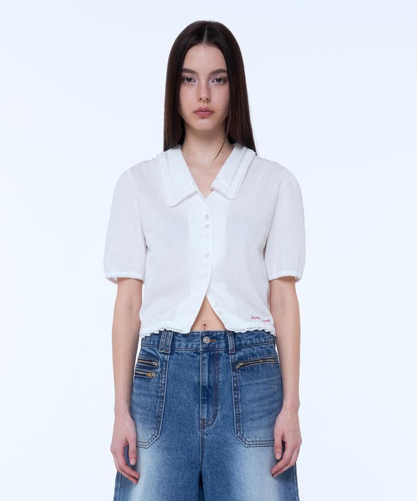 INSTANTFUNK Crop Short Sleeve Blouse - White