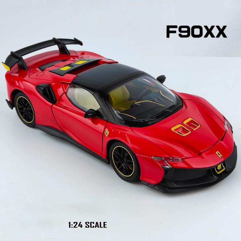 1/24 Ferrari SF90XX SF90 Alloy Sports Car Model Diecasts Metal Racing Super Vehicles Car Model Simulation Sound Light Childrens Toy Gift