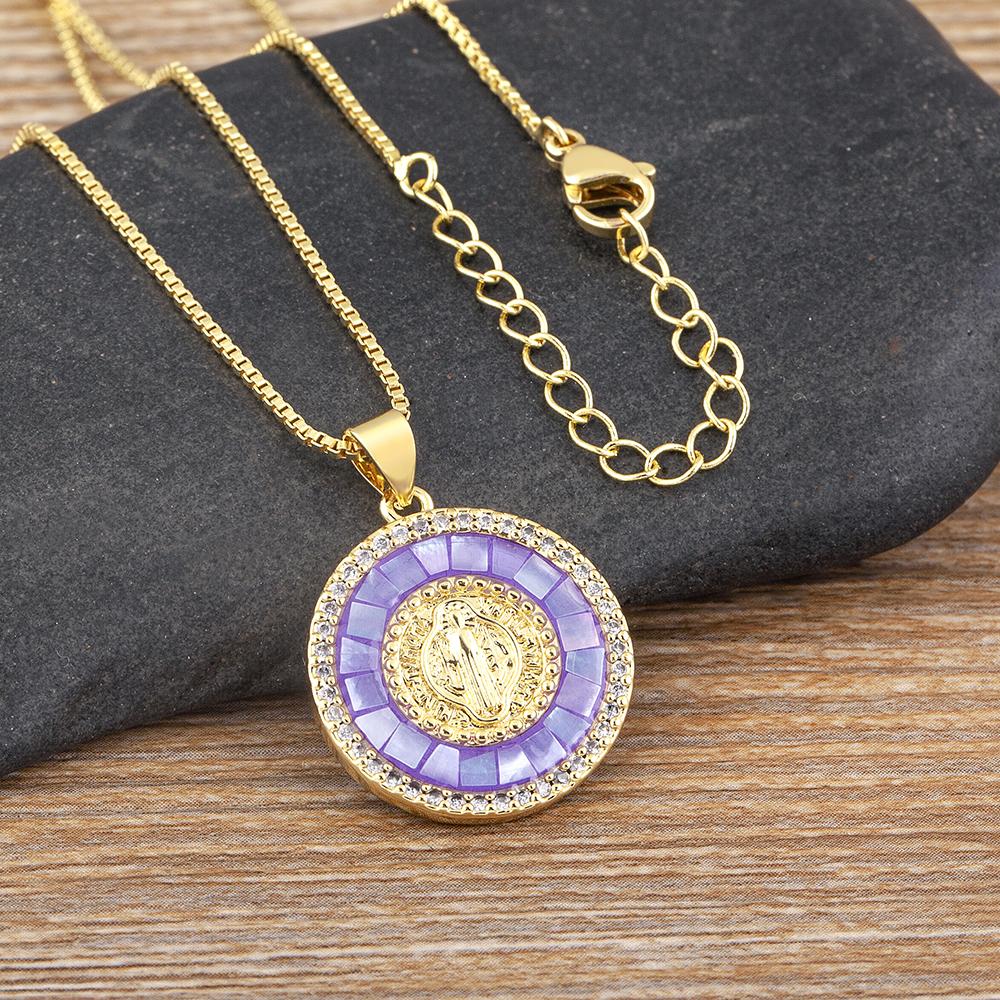 Nidin New Arrival Classic Religious Virgin Mary Shell Pendant Amulet Necklace Gold Plated Christian Jewelry Prayer Choker Gifts