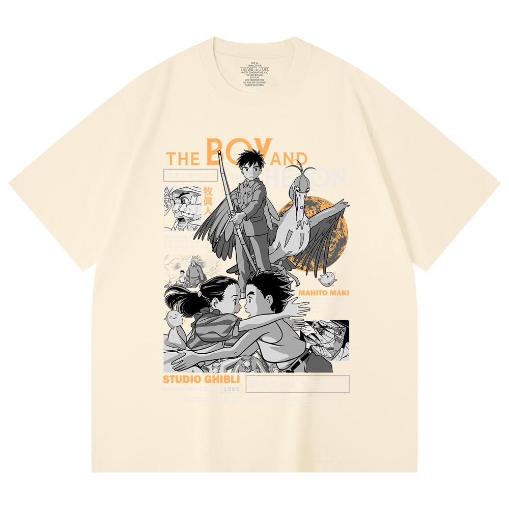 230 Gsm 100% Cotton Ghibli V3 The Boy The Heron Print Unisex Heavy Cotton T Shirt