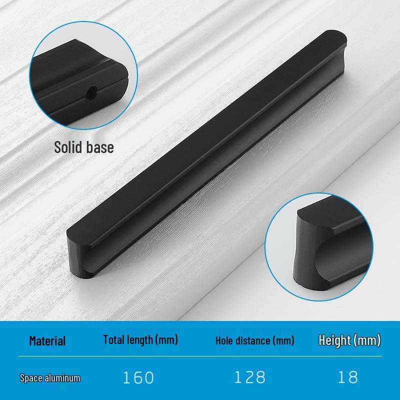 Modern Minimalist Gold Cabinet Handle, Light Luxury I-Shaped Black Drawer Pull