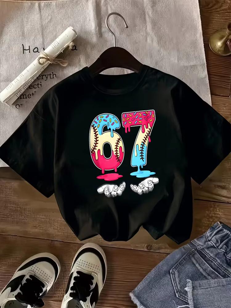 Kids Baseball Donut 67 Graphic TShirt Soft Cotton Sporty Fun Wear for Boys Girlsdf0119 100