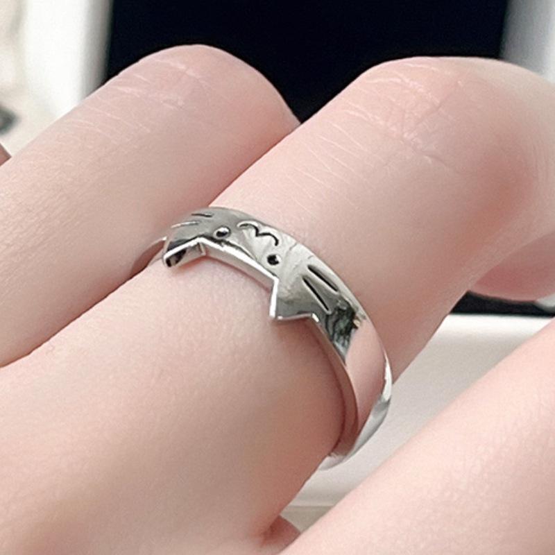 Yintai Fei Thai Silver Adjustable Cat & Dog Rings: Fashionable, Versatile, and Personalized Couple Gifts. Adjustable Open Size