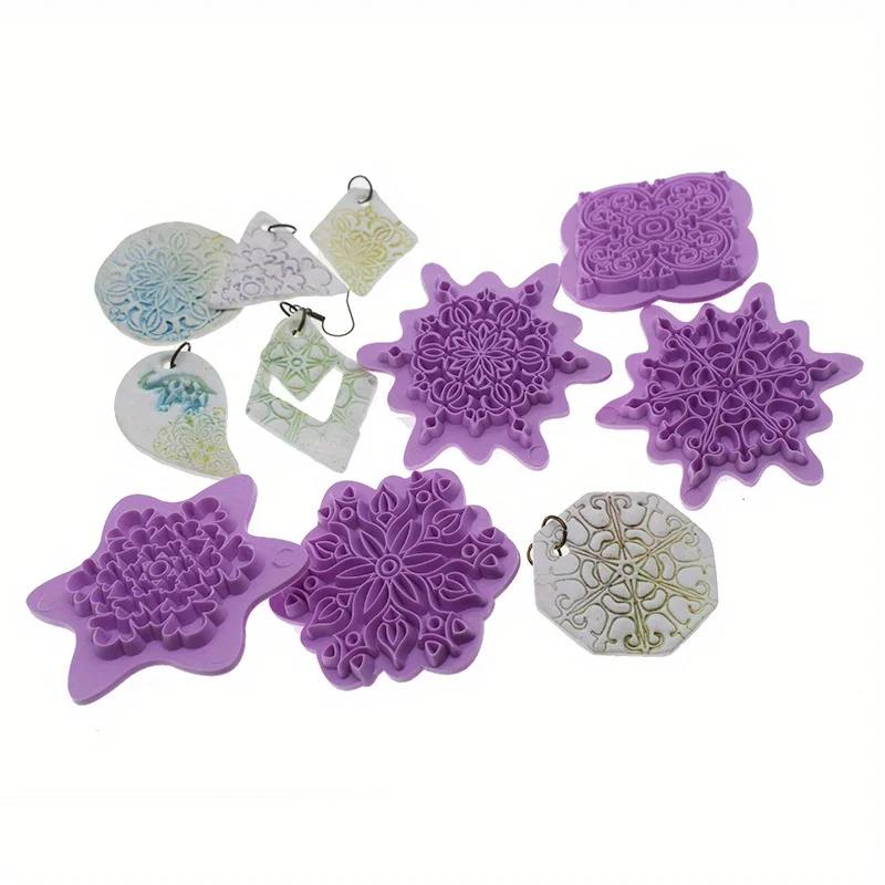 5pcs/set Mandala Lace Pattern Emboss Stamp Polymer Clay Earring Texture Soap Pottery Ceramic Impression Dotting Tools Art Hobby