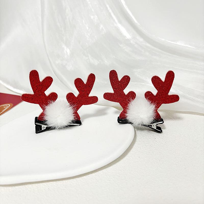 Christmas Glitter Bow & Antler Pom-Pom Baby Hair Clips