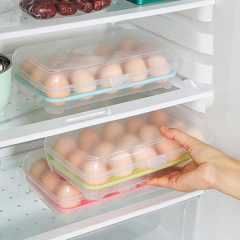 Küche 15 Grids Kühlschrank Eier Box Stapelbar Kunststoff Frischhaltebox Mit Deckel Haushalt Lebensmittel Lagerung Küche Zubehör
