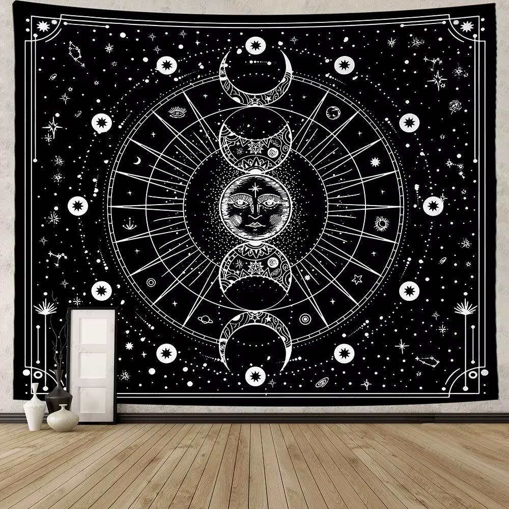 Minimalist Celestial Tapestry Sun Moon Phase Wall Hanging Bohemian Starry Sky Tapestries for Bedroom Living Room Decor Tapestry