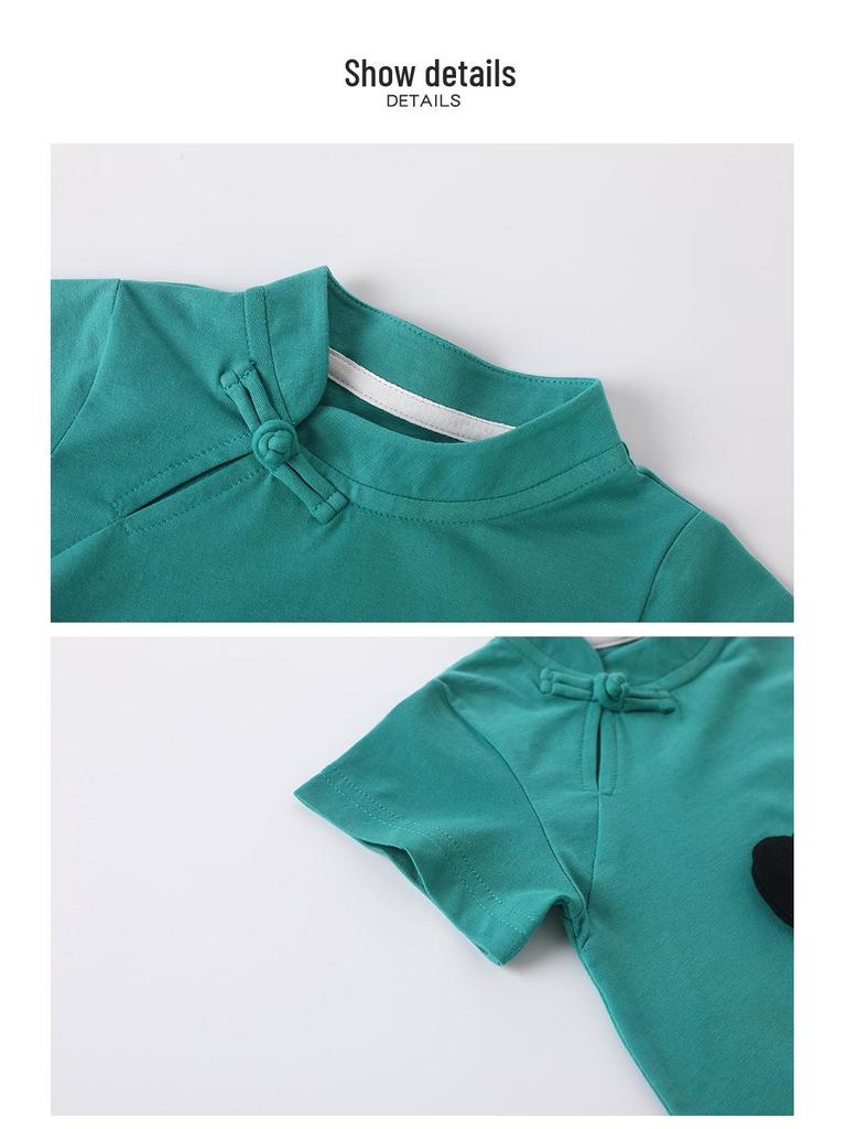 Clearance Panda Short-Sleeve Romper for Baby Boys and Girls - Chinese Style Summer Crawling Suit