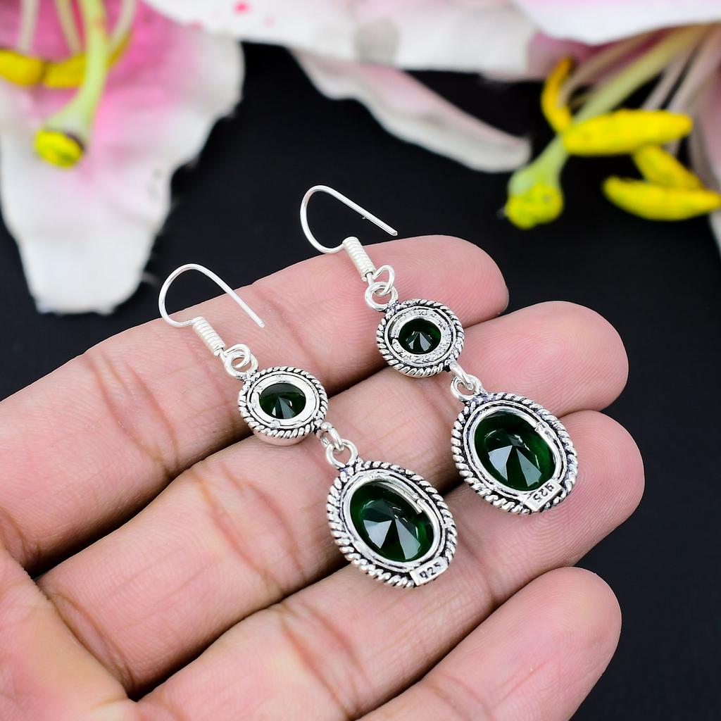 Chrome Diopside Gemstone Handmade 925 Sterling Silver Jewelry Earring 2.56" KG-431