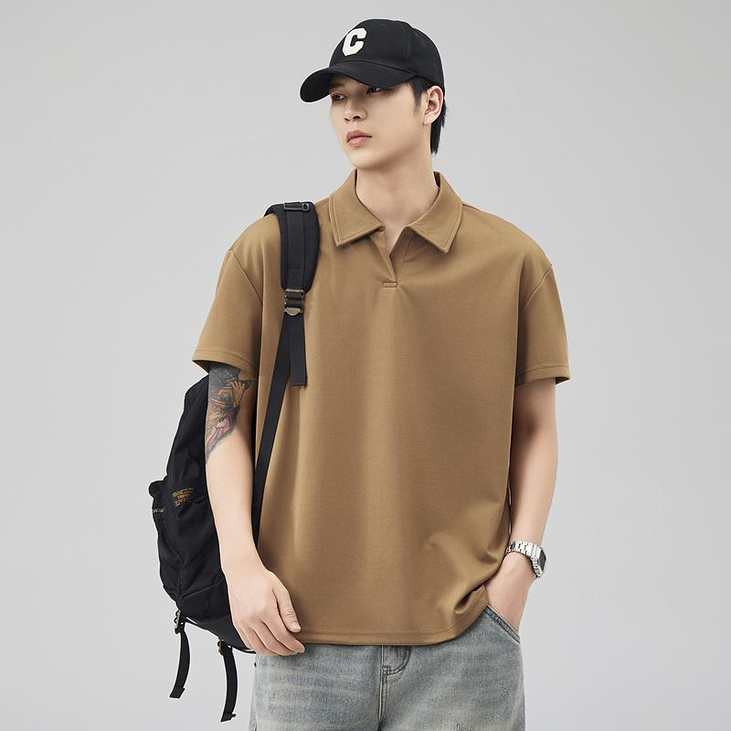 Herren Sommer Kurzarm T-Shirt, Business Unifarben Lässig Vielseitige Kleidung, Kragen Lässig Kragen Locker T-Shirt