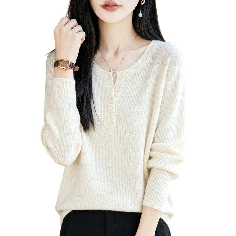 V-neck Knitted Sweater, Base Layer Shirt, Top Dress, Women's Long-sleeved Knitted Sweater, Multi-color Design