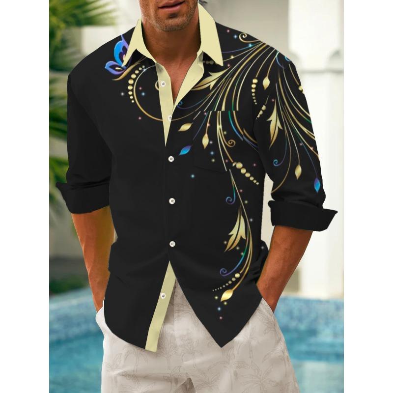 Men's Shirts, Button Down Shirts, Casual Shirts, Spring and Summer, Printed Long Sleeves Tops Fashion Comfortable Men Clothing
