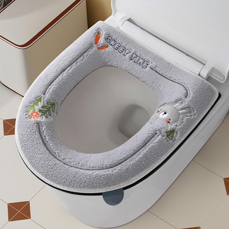 Cute Winter Thickened and Fleece-lined Toilet Seat Cushion, Washable, with Zipper