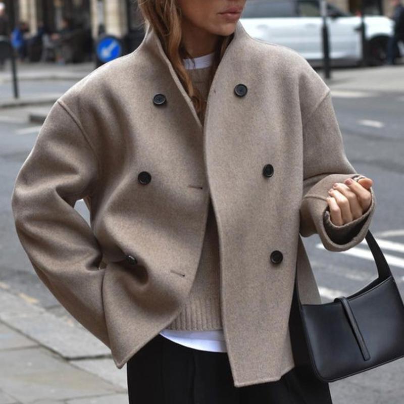 Single Breasted Women Jacket  Autumn Winter Pure Color Long Sleeve Loose Female Fashion Turn-down Collar Street Outwear