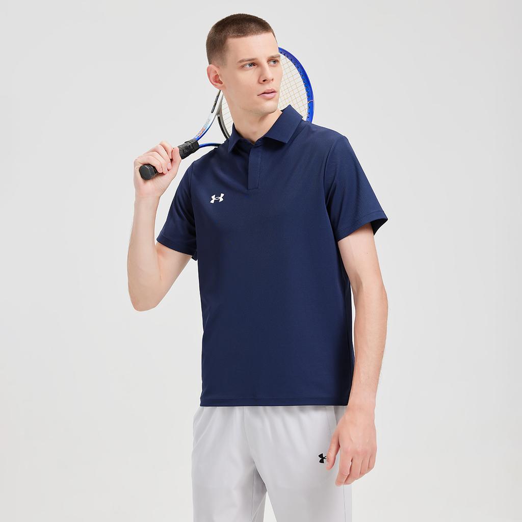 Under Armour Solid Color Simple Logo Breathable Quick-Dry Comfortable Short Sleeve Polo Shirt Unisex Polo Shirts Navy-Blue 25500504-409